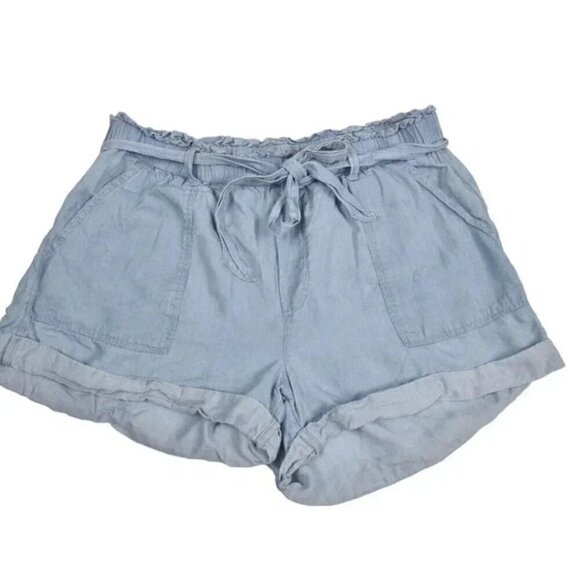 Aerie Shorts Chambray 100% Lyocell Blue Tie Front Paper Bag Camp Blue Large - Picture 3 of 7